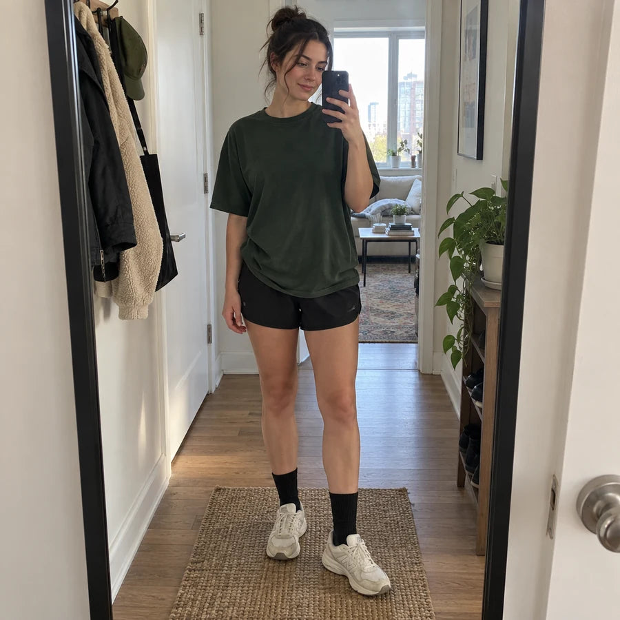 AI-generated lifestyle illustration: The outfit check